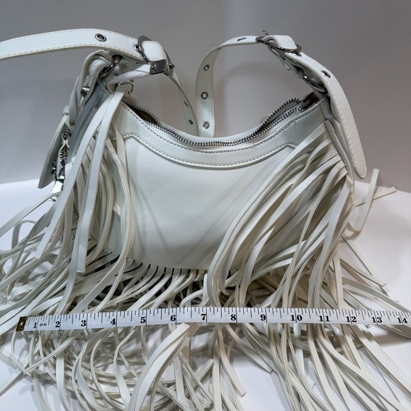 Vintage Y2K Style Purse Wristlet White Pleather Fringe Purse Bag Crossbody Emo - Picture 9 of 10